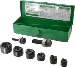 Greenlee - 15 Piece, 3/4 to 1-1/2" Punch Hole Diam, Manual Standard Punch Kit - Round Punch, 16 Gage Mild Steel - Benchmark Tooling