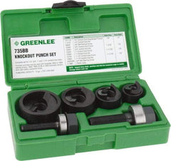 Greenlee - 11 Piece, 1/2 to 1-1/4" Punch Hole Diam, Manual Knockout Set - Round Punch, 10 Gage Mild Steel - Benchmark Tooling