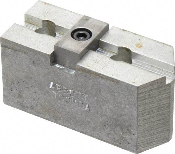 Abbott Workholding Products - 6" & Up Chuck Capacity, Tongue & Groove Attachment, Square Soft Lathe Chuck Jaw - 3 Jaws, Aluminum, 1-1/2" Btw Mount Hole Ctrs, 3" Long x 1-1/4" Wide x 1-1/2" High, 5/16" Groove, 3/8" Fastener - Benchmark Tooling