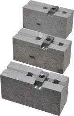 Abbott Workholding Products - 8" & Up Chuck Capacity, Tongue & Groove Attachment, Square Soft Lathe Chuck Jaw - 3 Jaws, Aluminum, 1-3/4" Btw Mount Hole Ctrs, 4" Long x 1-1/2" Wide x 2" High, 5/16" Groove, 3/8" Fastener - Benchmark Tooling