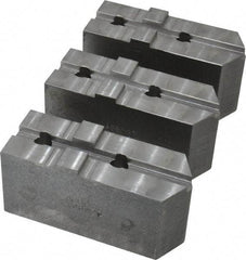 Abbott Workholding Products - 8" & Up Chuck Capacity, Tongue & Groove Attachment, Square Soft Lathe Chuck Jaw - 3 Jaws, Steel, 1-3/4" Btw Mount Hole Ctrs, 4" Long x 1-1/2" Wide x 2" High, 5/16" Groove, 1/2" Fastener - Benchmark Tooling