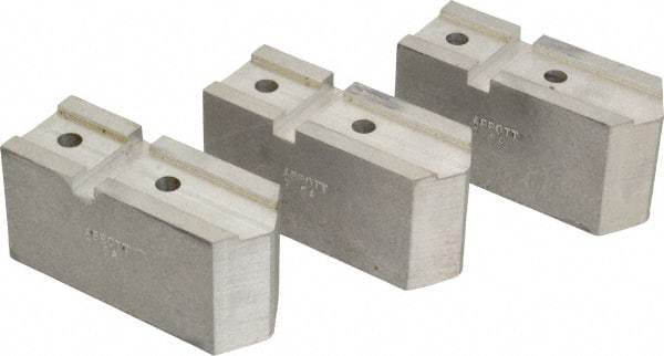 Abbott Workholding Products - 7-1/2" Chuck Capacity, Serrated Attachment, Square Soft Lathe Chuck Jaw - 3 Jaws, Aluminum, 1-11/16" Btw Mount Hole Ctrs, 4" Long x 1-1/2" Wide x 2" High, 0.866" Groove, 5/16" Fastener - Benchmark Tooling