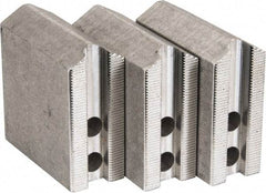 Abbott Workholding Products - 6" & Up Chuck Capacity, 1.5mm x 60° Serrated Attachment, Square Soft Lathe Chuck Jaw - 3 Jaws, Aluminum, 0.7874" Btw Mount Hole Ctrs, 3" Long x 1-1/4" Wide x 3" High, 0.4724" Groove, 0.3937" & 10mm Fastener - Benchmark Tooling