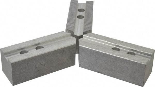 Abbott Workholding Products - 12" & Up Chuck Capacity, 1.5mm x 60° Serrated Attachment, Square Soft Lathe Chuck Jaw - 3 Jaws, Aluminum, 1.1811" Btw Mount Hole Ctrs, 5-1/2" Long x 2" Wide x 2" High, 0.7087" Groove, 0.5512" & 14mm Fastener - Benchmark Tooling