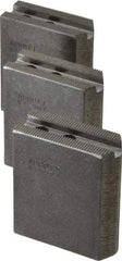 Abbott Workholding Products - 5" & Up Chuck Capacity, 1.5mm x 60° Serrated Attachment, Square Soft Lathe Chuck Jaw - 3 Jaws, Steel, 0.7087" Btw Mount Hole Ctrs, 2-1/2" Long x 1" Wide x 3" High, 0.3937" Groove, 0.315" & 8mm Fastener - Benchmark Tooling