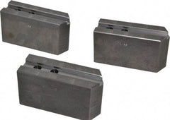 Abbott Workholding Products - 10" & Up Chuck Capacity, 1.5mm x 60° Serrated Attachment, Square Soft Lathe Chuck Jaw - 3 Jaws, Steel, 1.1811" Btw Mount Hole Ctrs, 5-1/2" Long x 2" Wide x 3" High, 0.6299" Groove, 0.4724" & 12mm Fastener - Benchmark Tooling