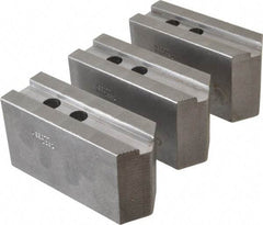 Abbott Workholding Products - 12" & Up Chuck Capacity, 1.5mm x 60° Serrated Attachment, Square Soft Lathe Chuck Jaw - 3 Jaws, Steel, 1.1811" Btw Mount Hole Ctrs, 5-1/2" Long x 2" Wide x 3" High, 0.7087" Groove, 0.5512" & 14mm Fastener - Benchmark Tooling