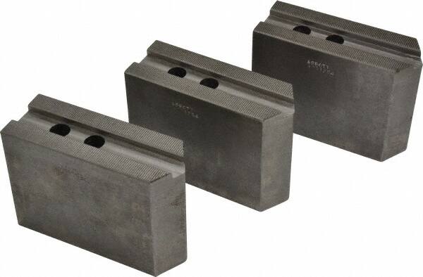 Abbott Workholding Products - 12" & Up Chuck Capacity, 1.5mm x 60° Serrated Attachment, Square Soft Lathe Chuck Jaw - 3 Jaws, Steel, 1.1811" Btw Mount Hole Ctrs, 5-1/2" Long x 2" Wide x 4" High, 0.7087" Groove, 0.5512" & 14mm Fastener - Benchmark Tooling