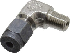 Parker - 1/8" OD, Stainless Steel Male Elbow - 7/16" Hex, Comp x MNPT Ends - Benchmark Tooling