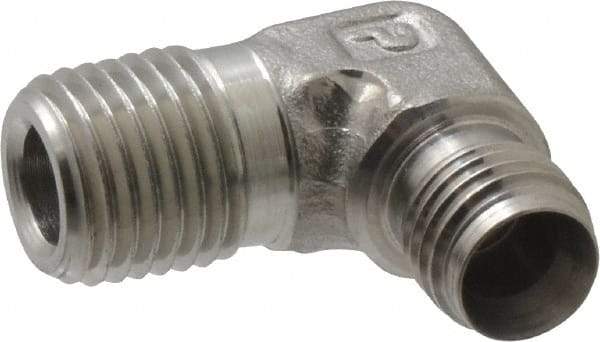 Parker - 1/4" OD, Stainless Steel Male Elbow - 9/16" Hex, Comp x MNPT Ends - Benchmark Tooling