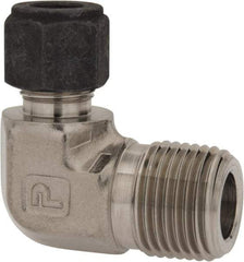 Parker - 3/8" OD, Stainless Steel Male Elbow - 7/8" Hex, Comp x MNPT Ends - Benchmark Tooling
