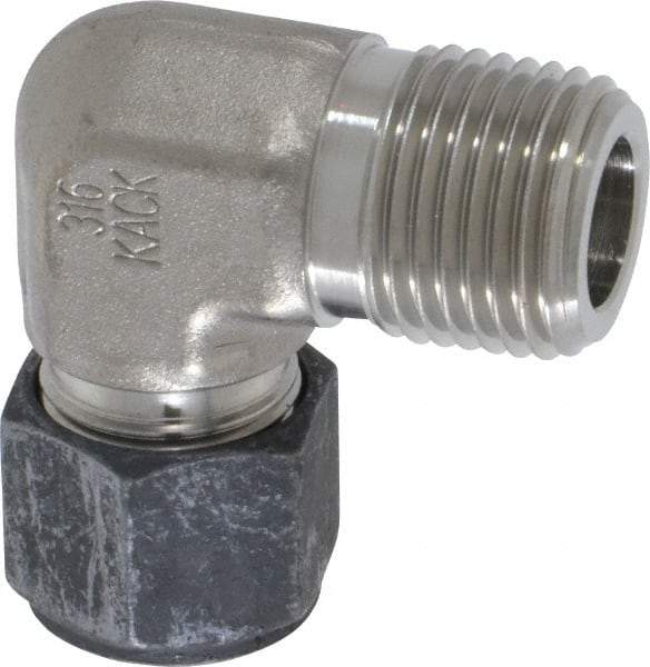 Parker - 1/2" OD, Stainless Steel Male Elbow - 7/8" Hex, Comp x MNPT Ends - Benchmark Tooling