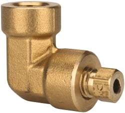 Parker - 3/8" OD, Brass Female Elbow - 1,500 Max Working psi, 11/16" Hex, Comp x FNPT Ends - Benchmark Tooling