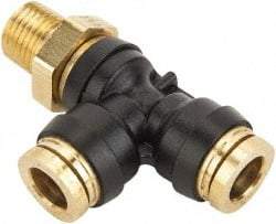 Parker - 1/4" Tube OD, 1/8 NPT Composite Push-to-Connect Tube Male Swivel Run Tee - 250 Max psi, Tube to Male NPT Connection, Buna-N O-Ring, -40 to 200°F Working Temp - Benchmark Tooling