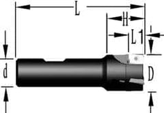 Cutting Tool Technologies - 1-1/2" Cut Diam, 0.38" Max Depth of Cut, 1" Shank Diam, 4" OAL, Indexable Square Shoulder End Mill - APKT 1003... Inserts, Weldon Shank, 90° Lead Angle, Through Coolant - Benchmark Tooling