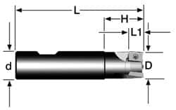 Cutting Tool Technologies - 1-1/8" Cut Diam, 0.38" Max Depth of Cut, 1" Shank Diam, 3.6" OAL, Indexable Square Shoulder End Mill - APKT 1003... Inserts, Weldon Shank, 90° Lead Angle - Benchmark Tooling