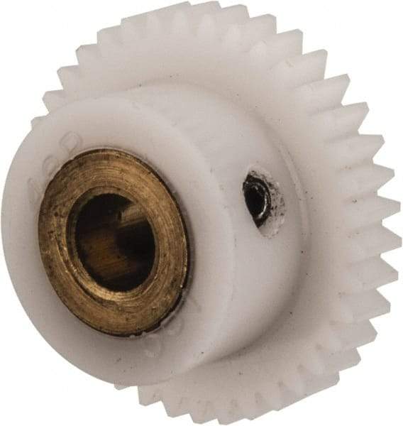 Made in USA - 48 Pitch, 0.792" Pitch Diam, 0.833" OD, 38 Tooth Spur Gear - 1/8" Face Width, 3/16" Bore Diam, 35/64" Hub Diam, 20° Pressure Angle, Acetal - Benchmark Tooling