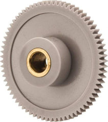 Made in USA - 48 Pitch, 1-1/2" Pitch Diam, 1.542" OD, 72 Tooth Spur Gear - 1/8" Face Width, 1/4" Bore Diam, 39/64" Hub Diam, 20° Pressure Angle, Acetal - Benchmark Tooling