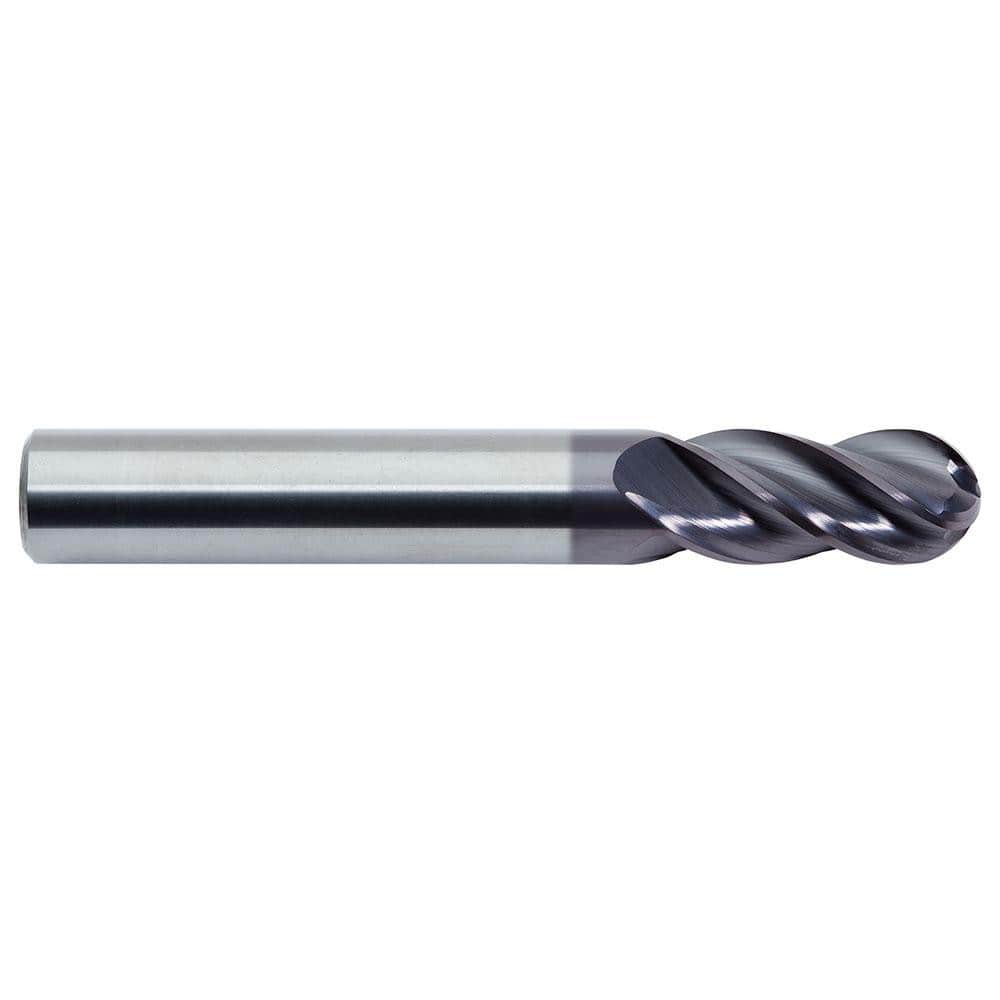 Ball End Mill: 0.25″ Dia, 0.375″ LOC, 4 Flute, Solid Carbide 2″ OAL, 1/4″ Shank Dia, Altima Coated, Series 179