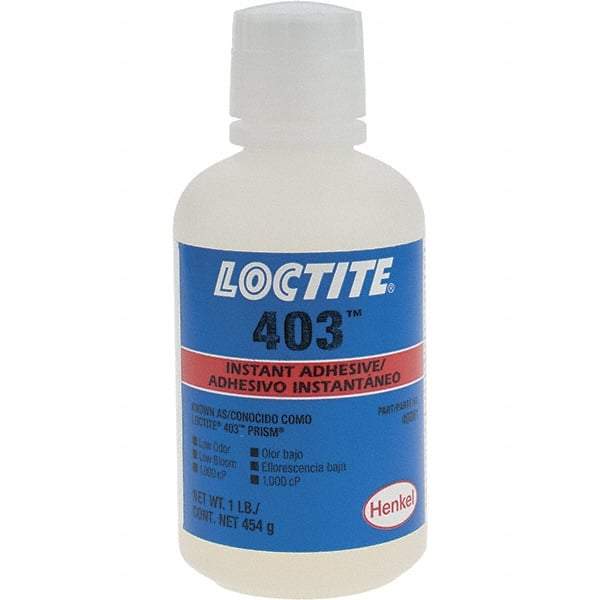 Loctite - 1 Lb Bottle Clear Instant Adhesive - Series 403, 24 hr Full Cure Time - Benchmark Tooling