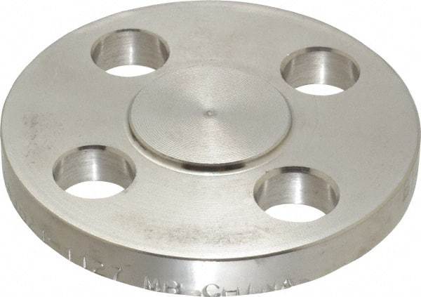 Merit Brass - 1/2" Pipe, 3-1/2" OD, Stainless Steel, Blind Pipe Flange - 2-3/8" Across Bolt Hole Centers, 5/8" Bolt Hole, 150 psi, Grades 304 & 304L - Benchmark Tooling