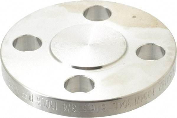 Merit Brass - 3/4" Pipe, 3-7/8" OD, Stainless Steel, Blind Pipe Flange - 2-3/4" Across Bolt Hole Centers, 5/8" Bolt Hole, 150 psi, Grades 304 & 304L - Benchmark Tooling