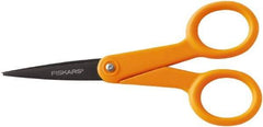 Fiskars - 1-13/16" LOC, 4-15/16" OAL Coated Stainless Steel Non Stick Scissors - Ambidextrous, Plastic Straight Handle, For General Purpose Use - Benchmark Tooling