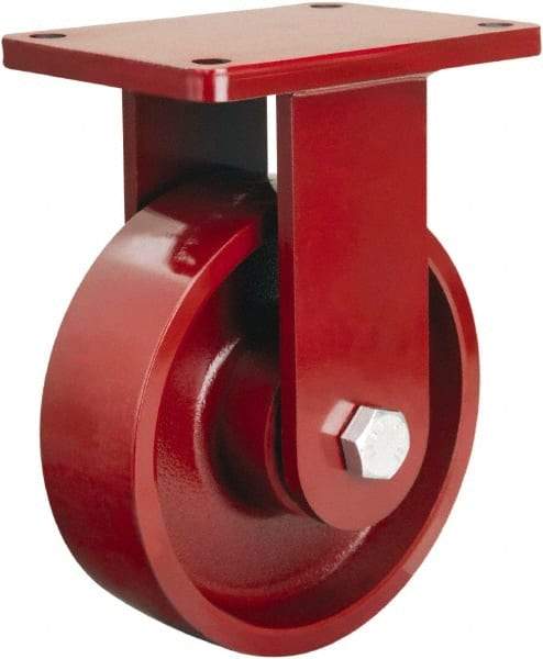Hamilton - 8" Diam x 2-1/2" Wide x 10-1/2" OAH Top Plate Mount Rigid Caster - Cast Iron, 2,500 Lb Capacity, Tapered Roller Bearing, 5-1/2 x 7-1/2" Plate - Benchmark Tooling