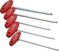 Wiha - 5 Piece T-Handle Ball End Hex Key Set - Hex Range 4 to 10mm, Chrome Vanadium Molybdenum - Benchmark Tooling