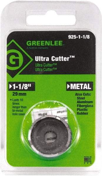 Greenlee - 1-1/8" Diam, 0.53" Cutting Depth, Hole Saw - High Speed Steel Saw, Toothed Edge - Benchmark Tooling