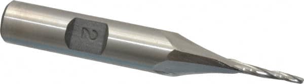 Made in USA - 2° Taper Angle per Side, 1/16" Small End Diam, 1/2" LOC, High Speed Steel 3 Flute Tapered Ball End Mill - 2-5/8" OAL, 3/8" Shank Diam - Benchmark Tooling