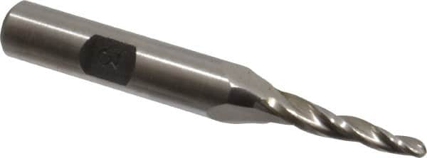 Made in USA - 3° Taper Angle per Side, 1/8" Small End Diam, 1" LOC, High Speed Steel 3 Flute Tapered Ball End Mill - 2-7/8" OAL, 3/8" Shank Diam - Benchmark Tooling