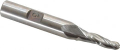 Made in USA - 3° Taper Angle per Side, 3/16" Small End Diam, 3/4" LOC, High Speed Steel 3 Flute Tapered Ball End Mill - 2-1/2" OAL, 3/8" Shank Diam - Benchmark Tooling