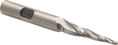 Made in USA - 5° Taper Angle per Side, 3/32" Small End Diam, 1-1/2" LOC, High Speed Steel 3 Flute Tapered Ball End Mill - 3-1/4" OAL, 3/8" Shank Diam - Benchmark Tooling