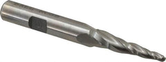 Made in USA - 5° Taper Angle per Side, 1/8" Small End Diam, 1-1/4" LOC, High Speed Steel 3 Flute Tapered Ball End Mill - 3-1/8" OAL, 3/8" Shank Diam - Benchmark Tooling