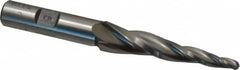 Made in USA - 5° Taper Angle per Side, 3/16" Small End Diam, 2-1/2" LOC, High Speed Steel 3 Flute Tapered Ball End Mill - 4-1/2" OAL, 1/2" Shank Diam, Spiral Flute - Benchmark Tooling