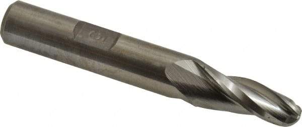 Made in USA - 5° Taper Angle per Side, 1/4" Small End Diam, 3/4" LOC, High Speed Steel 3 Flute Tapered Ball End Mill - 2-1/2" OAL, 3/8" Shank Diam - Benchmark Tooling