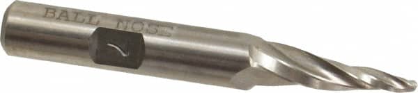 Made in USA - 7° Taper Angle per Side, 3/32" Small End Diam, 1" LOC, High Speed Steel 3 Flute Tapered Ball End Mill - 2-7/8" OAL, 3/8" Shank Diam - Benchmark Tooling