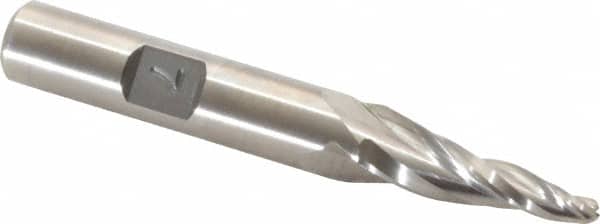 Made in USA - 7° Taper Angle per Side, 1/8" Small End Diam, 1" LOC, High Speed Steel 3 Flute Tapered Ball End Mill - 2-7/8" OAL, 3/8" Shank Diam - Benchmark Tooling
