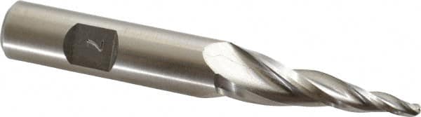 Made in USA - 7° Taper Angle per Side, 1/8" Small End Diam, 1-1/2" LOC, High Speed Steel 3 Flute Tapered Ball End Mill - 3-1/4" OAL, 1/2" Shank Diam - Benchmark Tooling