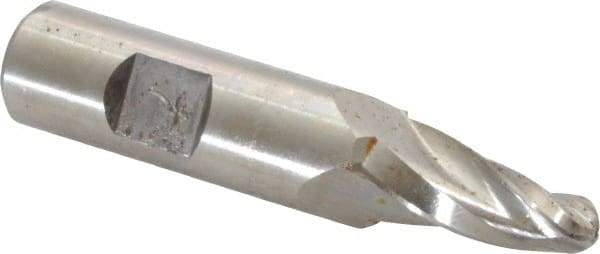 Made in USA - 7° Taper Angle per Side, 1/4" Small End Diam, 3/4" LOC, High Speed Steel 3 Flute Tapered Ball End Mill - 2-1/2" OAL, 1/2" Shank Diam - Benchmark Tooling