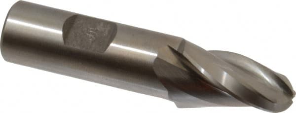Made in USA - 10° Taper Angle per Side, 1/2" Small End Diam, 1-1/4" LOC, High Speed Steel 3 Flute Tapered Ball End Mill - 3-3/8" OAL, 3/4" Shank Diam - Benchmark Tooling