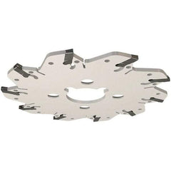 Iscar - Arbor Hole Connection, 0.132" Cutting Width, 1.53" Depth of Cut, 6.3" Cutter Diam, 1-1/2" Hole Diam, 10 Tooth Indexable Slotting Cutter - GM Toolholder, GIM, GIMY, GIP Insert, Right Hand Cutting Direction - Benchmark Tooling