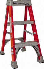 Louisville - 3 Steps, 3' High, Type IA Rating, Fiberglass Step Ladder - 300 Lb Capacity, 18-1/16" Base Width - Benchmark Tooling