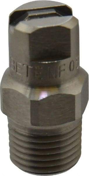 Bete Fog Nozzle - 1/8" Pipe, 90° Spray Angle, Grade 303 Stainless Steel, Standard Fan Nozzle - Male Connection, 0.79 Gal per min at 100 psi, 0.057" Orifice Diam - Benchmark Tooling