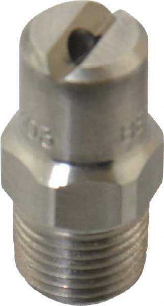 Bete Fog Nozzle - 1/8" Pipe, 65° Spray Angle, Grade 303 Stainless Steel, Standard Fan Nozzle - Male Connection, 3.16 Gal per min at 100 psi, 0.109" Orifice Diam - Benchmark Tooling