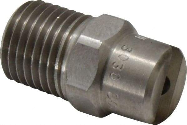 Bete Fog Nozzle - 1/4" Pipe, 30° Spray Angle, Grade 303 Stainless Steel, Standard Fan Nozzle - Male Connection, 4.74 Gal per min at 100 psi, 0.141" Orifice Diam - Benchmark Tooling