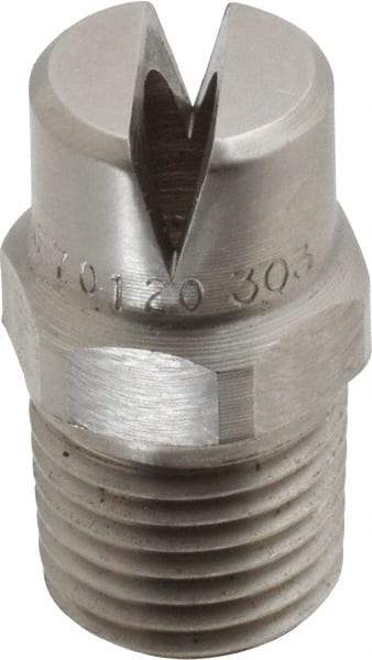 Bete Fog Nozzle - 1/4" Pipe, 120° Spray Angle, Grade 303 Stainless Steel, Standard Fan Nozzle - Male Connection, 11.1 Gal per min at 100 psi, 0.203" Orifice Diam - Benchmark Tooling