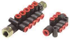 SMC PNEUMATICS - 1/2" Inlet, 5/16" Outlet Manifold - 115mm Long 2, Inlet Ports, 10 Outlet Ports - Benchmark Tooling