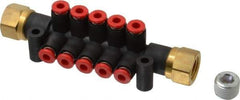 SMC PNEUMATICS - 1/4" Inlet, 5/32" Outlet Manifold - 110mm Long, 2 Inlet Ports, 10 Outlet Ports - Benchmark Tooling